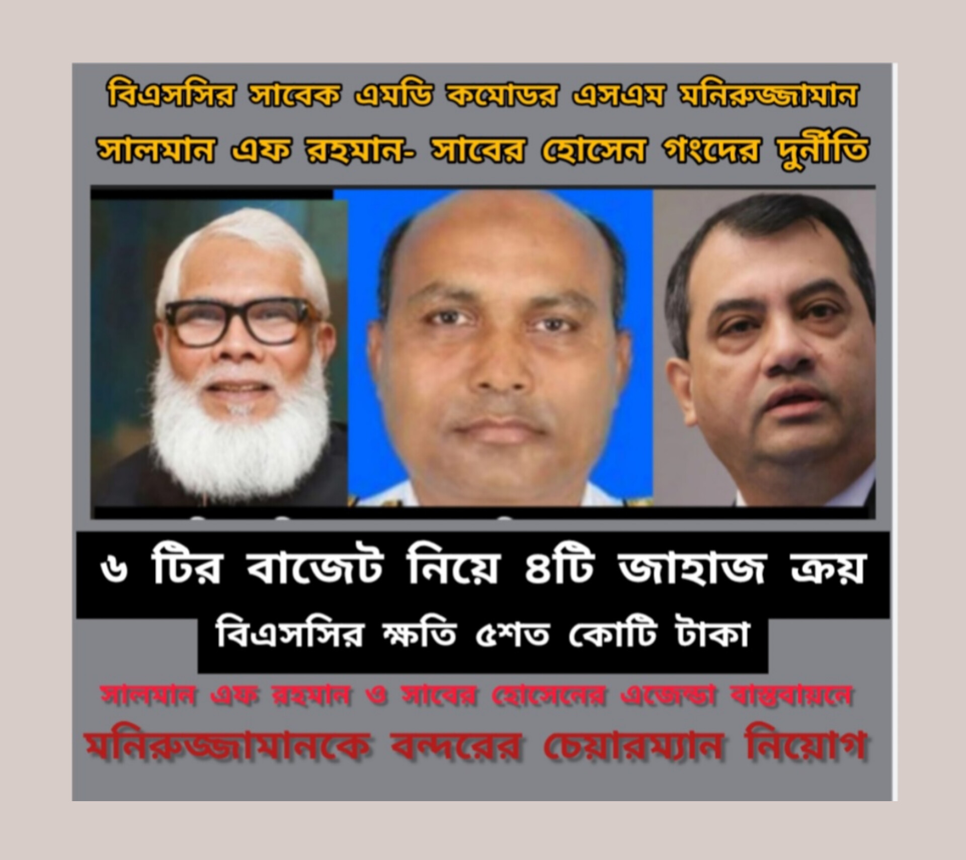 বিএসসির সাবেক এমডি কমোডর এসএম মনিরুজ্জামান- সালমান এফ রহমান গংদের দুর্নীতি