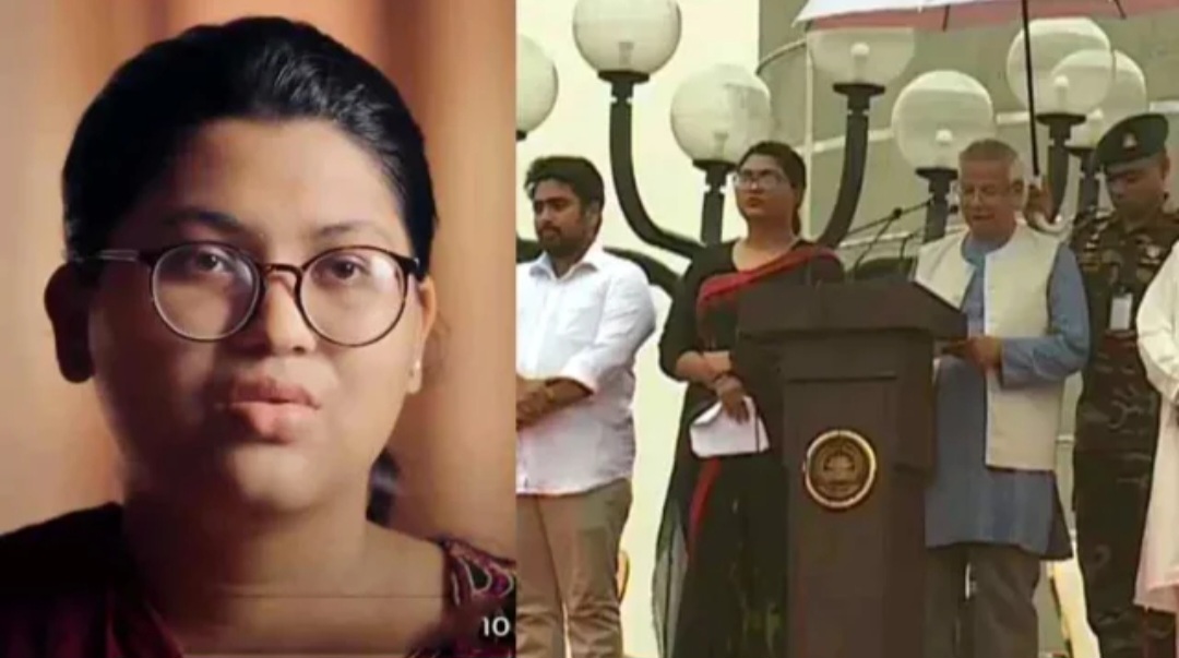 ‘জুলাই ঘোষণাপত্র’ পাঠে ড. ইউনূসের পাশে তরুণী—যিনি জুলাই শহীদের বোন!