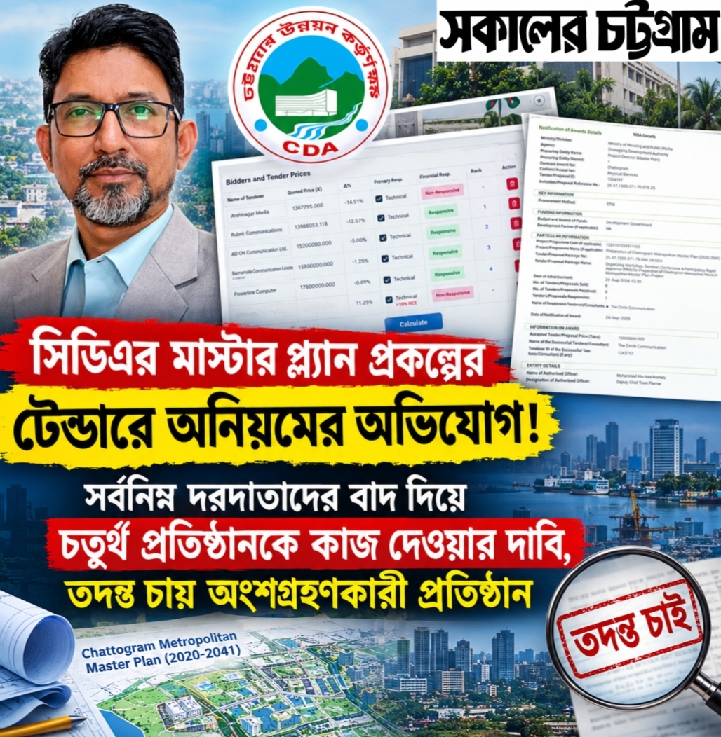 সিডিএর মাস্টার প্ল্যান প্রকল্পের টেন্ডারে অনিয়মের অভিযোগ! 